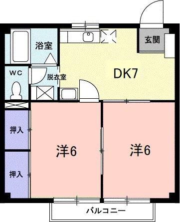 キャッスルライフ(2DK/1階)の間取り写真