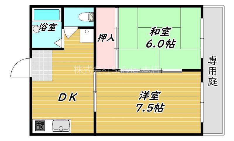 パークサイド津久野(2DK/1階)の間取り写真
