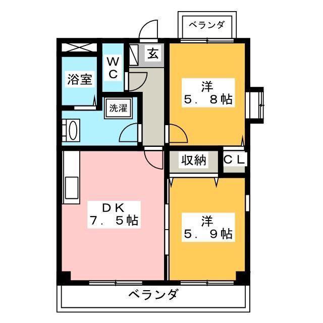 セントラルハイツ野瀬 イースト(2DK/2階)の間取り写真