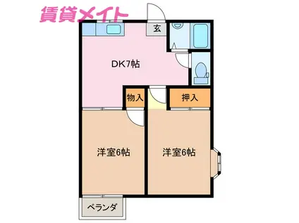 マリオ豊田 A棟(2DK/2階)の間取り写真