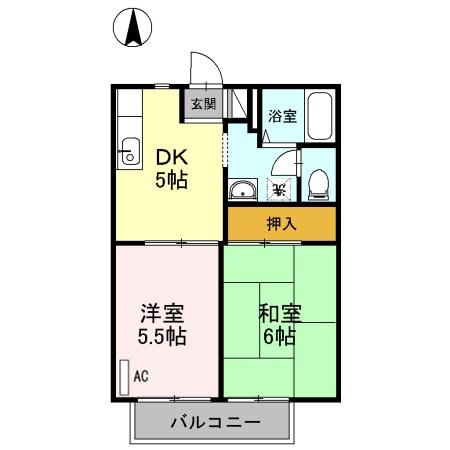 リッツハウス古川(2DK/2階)の間取り写真