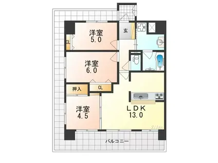 フェニックス堺東(3LDK/9階)の間取り写真