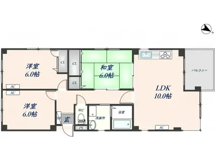 ヴェナビスタ石切(3LDK/3階)の間取り写真