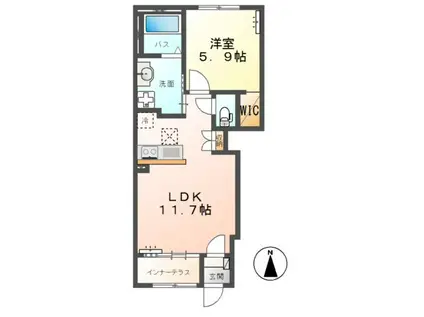 ルーチェII(1LDK/1階)の間取り写真
