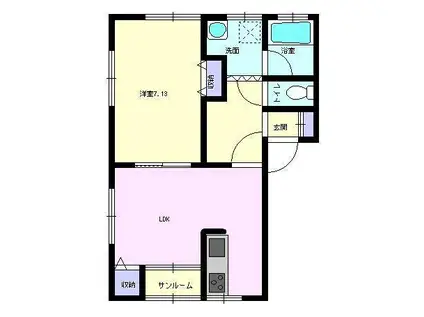 サニーサイド(1LDK/2階)の間取り写真