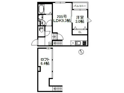 ポラリス久留米ウエスト(1LDK/2階)の間取り写真