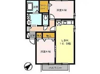 プリムヴェールB棟(2LDK/2階)の間取り写真