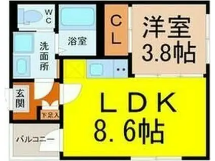 ハーモニーテラス露橋III(1LDK/1階)の間取り写真
