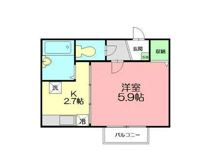 グリーンカーサ E(1K/1階)の間取り写真