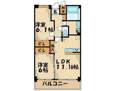 アビティ砧(2LDK/1階)の間取り写真