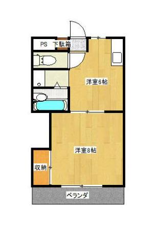 シャトレ東合川(1DK/2階)の間取り写真