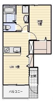 LOTUS坪井(1LDK/1階)の間取り写真