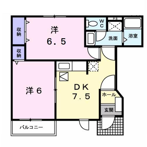 アルカンシエルII(2DK/1階)の間取り写真