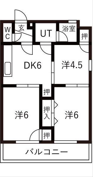 シャトーシャルマン(3DK/6階)の間取り写真