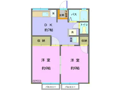 シティハイム プラム(2DK/2階)の間取り写真