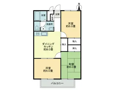 フォブール大高A棟(3DK/1階)の間取り写真