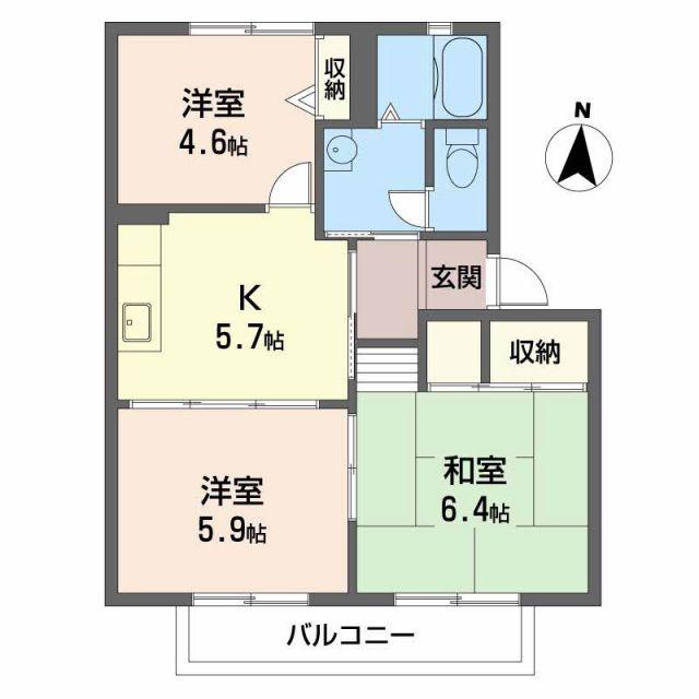 グランソレイユC(3K/2階)の間取り写真