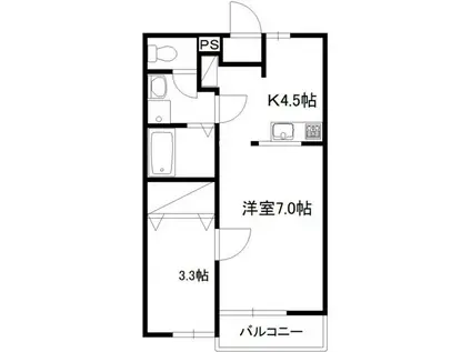 コートヴィラージュアサヒ(1SK/1階)の間取り写真