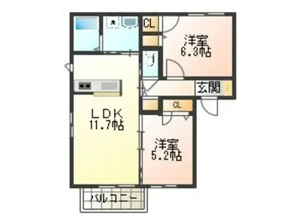 メゾン石川A棟(2LDK/1階)の間取り写真