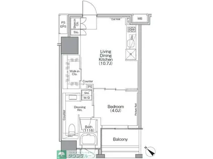 ザ・パークハビオSOHO横浜関内(1LDK/14階)の間取り写真