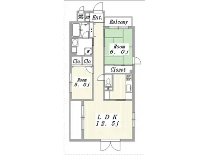 RIS国立西III(2LDK/2階)の間取り写真