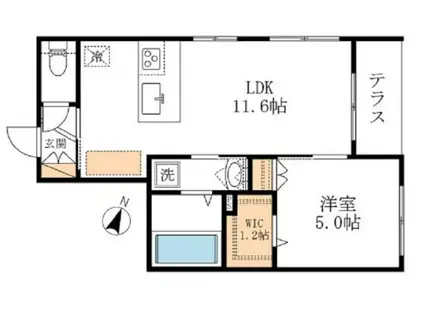 AZUL東山(1LDK/1階)の間取り写真
