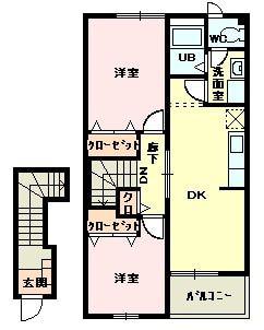 MIYUKIコーポ(2DK/2階)の間取り写真