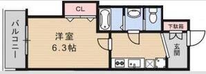 LUXE緑橋(1K/2階)の間取り写真