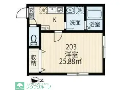 アベニール三ツ沢中町 B棟(1K/2階)の間取り写真