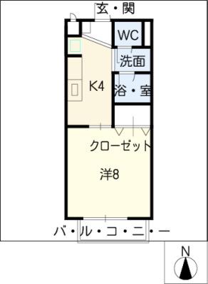 SURPLUS ラーム ふじ(1K/1階)の間取り写真