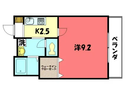 アムール一乗寺(1K/2階)の間取り写真