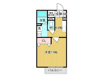 地下鉄谷町線 駒川中野駅 徒歩5分 2階建 築18年(1K/2階)の間取り写真