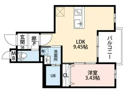 エクシア別府(1LDK/4階)の間取り写真