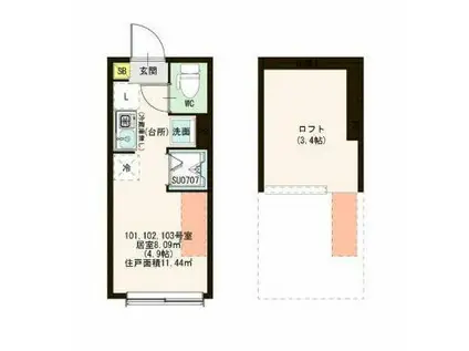 ハーモニーテラス・シュプリーメゾン練馬春日(ワンルーム/1階)の間取り写真