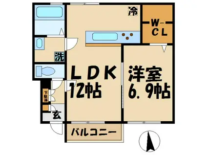 フォレストメゾン聖蹟(1LDK/1階)の間取り写真