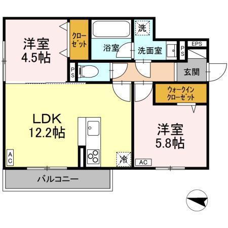ベルヴィオラ西深津(2LDK/2階)の間取り写真