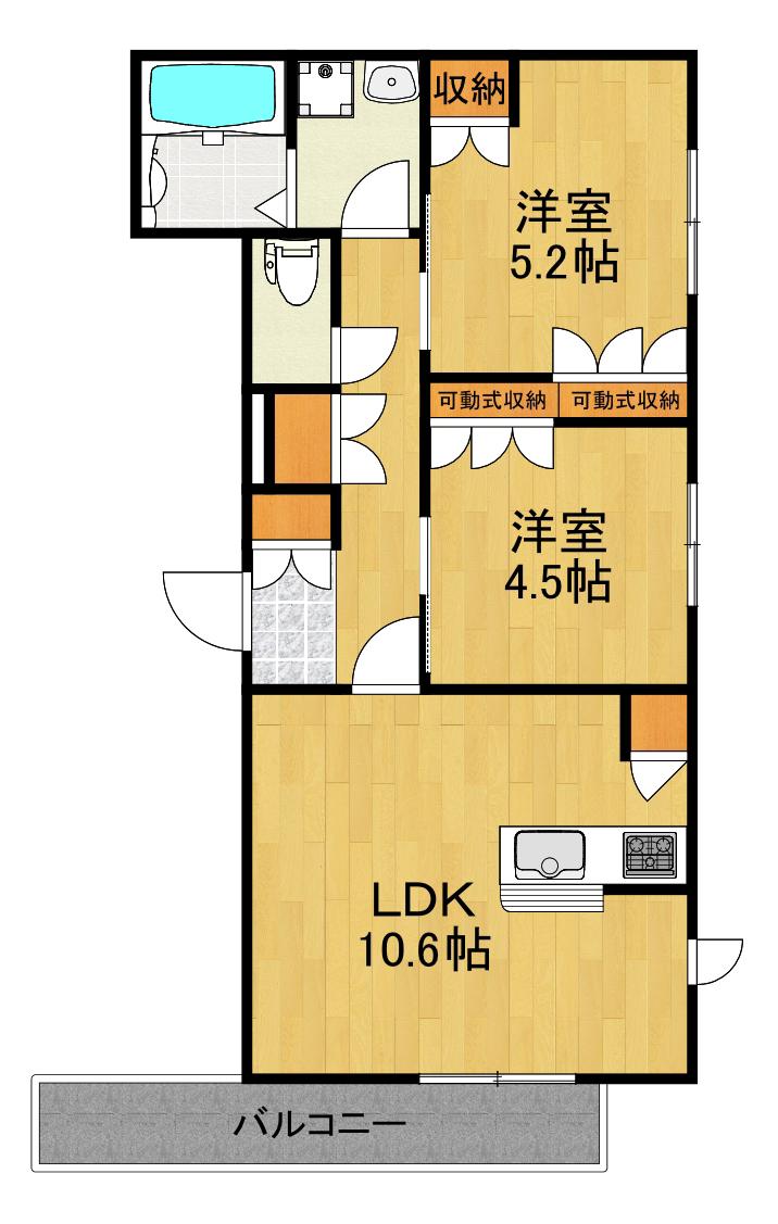 CASA ETERNA(2LDK/2階)の間取り写真