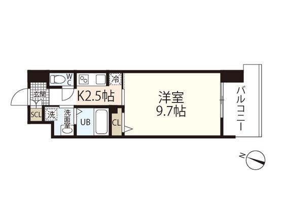 LASANTE観音本町(1K/4階)の間取り写真