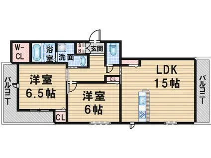 ルミナススイート豊中曽根(2LDK/2階)の間取り写真
