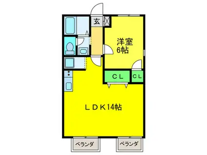 藤ハイツB(1LDK/2階)の間取り写真