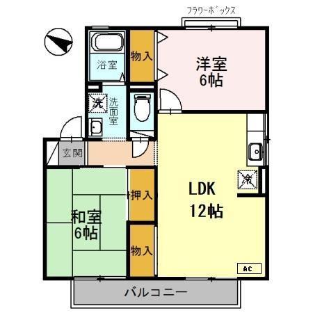 キャピタルコンフォール加古川(2LDK/2階)の間取り写真
