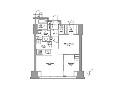 レキシントンスクエア白金高輪(2LDK/14階)の間取り写真