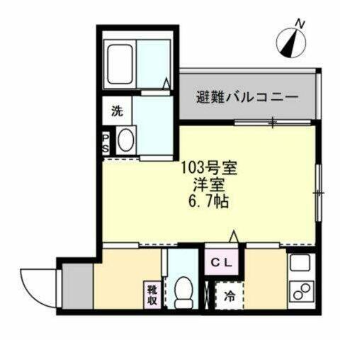 ベイルームコート辻堂(1K/1階)の間取り写真