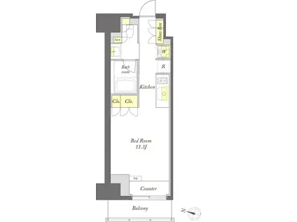 プライムメゾン森下ウエスト(ワンルーム/8階)の間取り写真