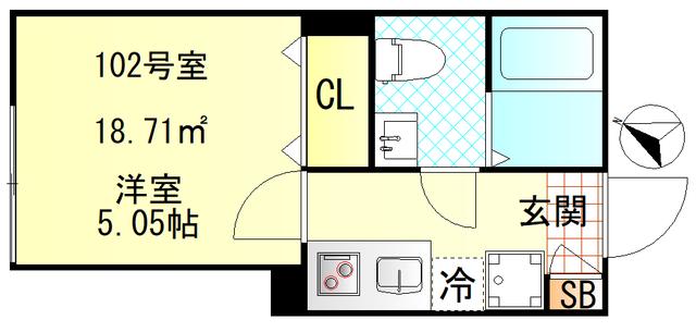 CFジオーレ小岩ウエスト(1K/1階)の間取り写真