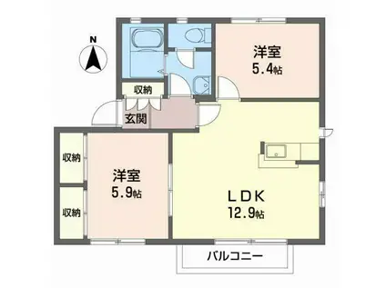 タウニーディアスB(2LDK/2階)の間取り写真