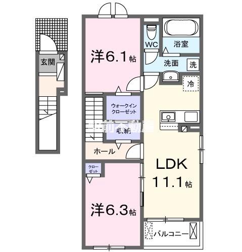 ソレイユ西原 1(2LDK/2階)の間取り写真