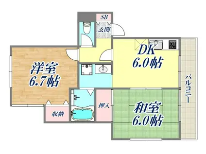 ル・ボア1(2DK/2階)の間取り写真