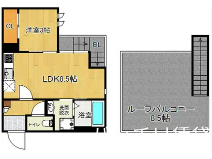 GRANDTIC千早(1LDK/2階)の間取り写真