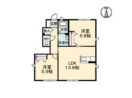クレセールB棟(2LDK/1階)の間取り写真